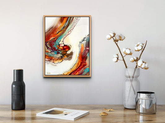 Created with the bloom process, the vibrancy of the colors mimic flowing pyroclastic flow  of volcanos.